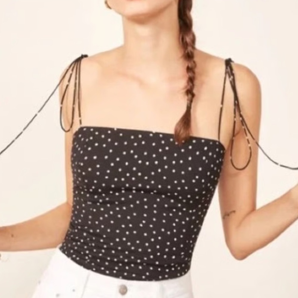 Reformation Meyer Crop Tie Strap Black and White Polka Dots